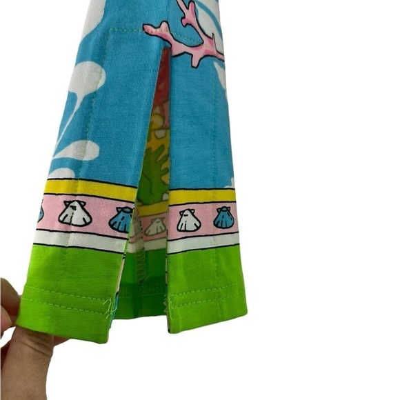 Barbara Gerwitt by Tabitha Blue Pink Green Sea Scene Slit Neck Shift Dress - Picture 4 of 10